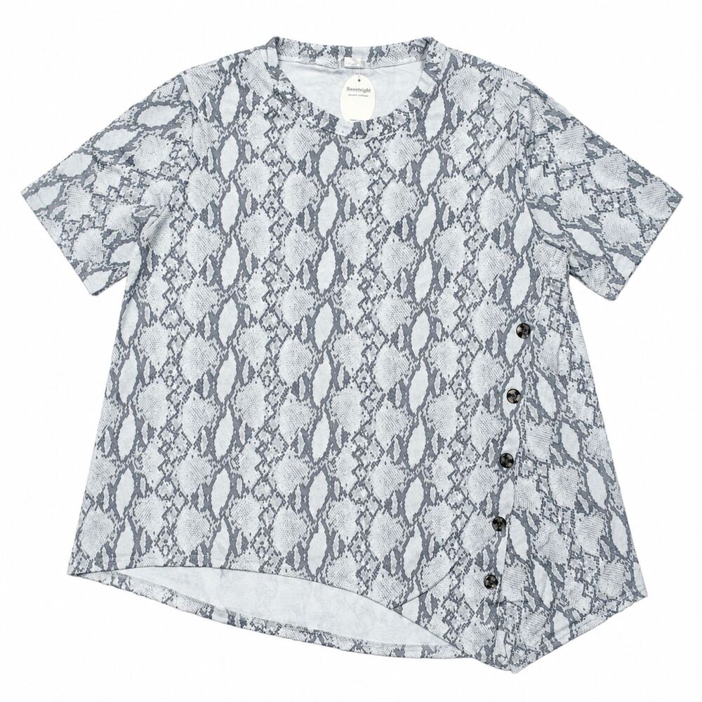Sweetnight Womens 4XL Gray Snakeskin Print Short Sleeve Button Tunic Top NWT